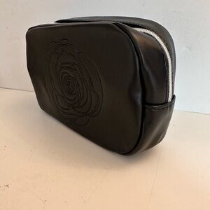 Lancome Black Makeup Bag Rose Imprinted OnThe Front Approx 7 x 5 inches NWOT